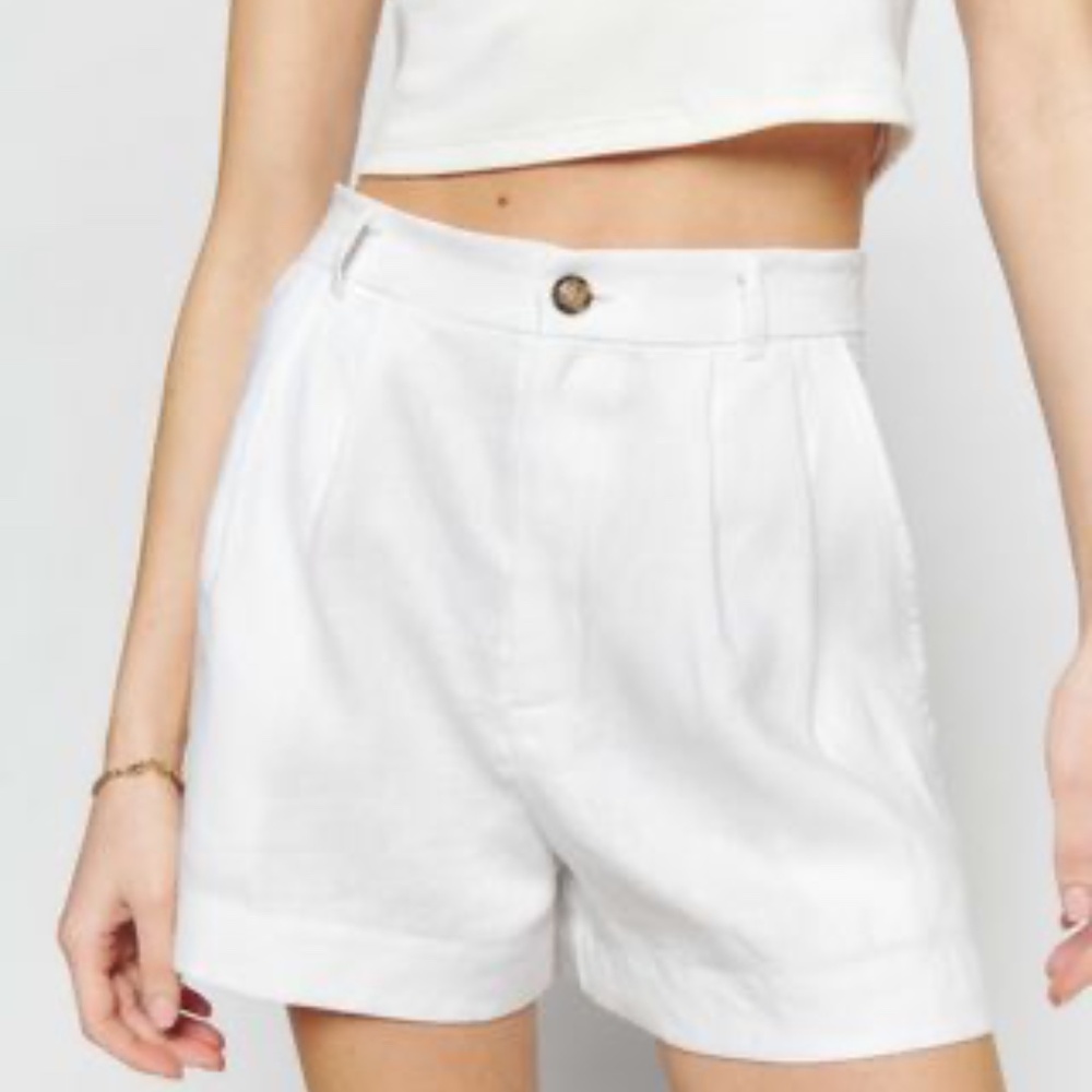 NWT Reformation Mason White Linen Shorts